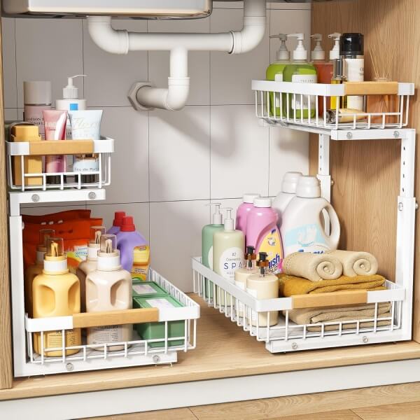 Under sink two tier organizer